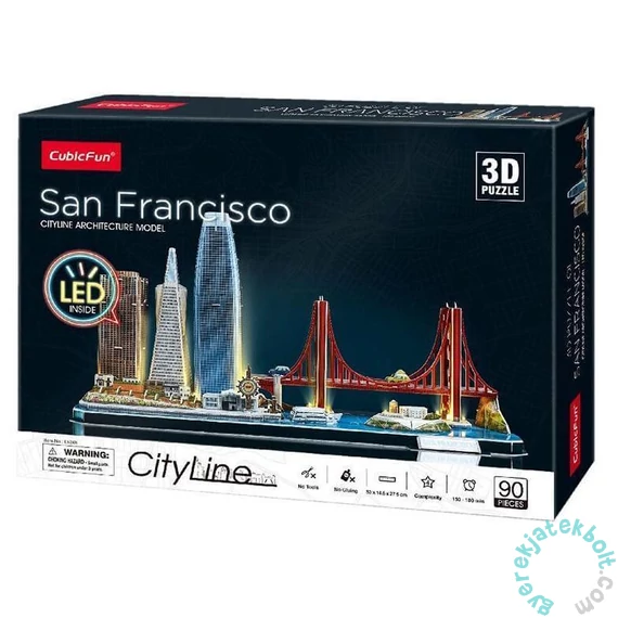 CubicFun 90 db-os 3D puzzle LED világítással - City Line - San Francisco (L524)