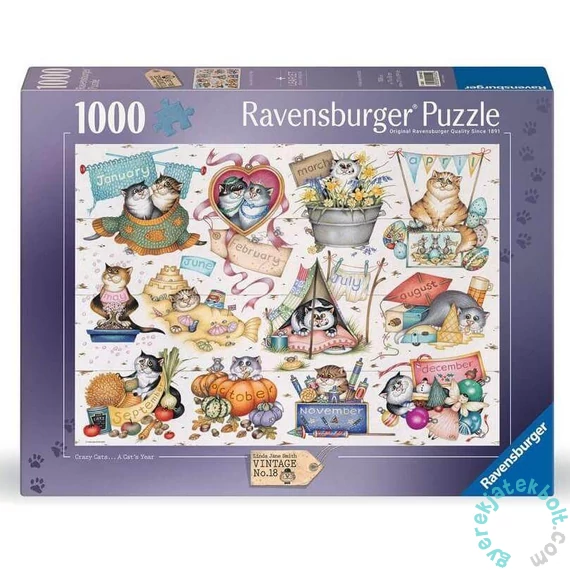 Ravensburger 1000 db-os puzzle - Crazy Cats - Cicanaptár (12001452)