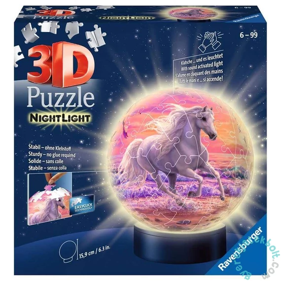 Ravensburger 72 db-os 3D világító gömb puzzle - Lovak a parton (11843)