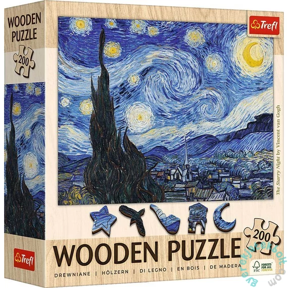 Trefl 200 db-os Wooden Contour Fa Puzzle - Van Gogh - Csillagos éj (20248)