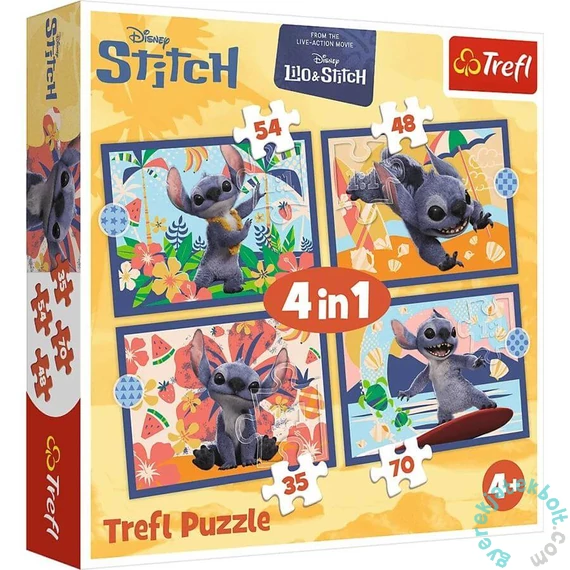 Trefl 4 az 1-ben puzzle (35,48,54,70 db-os) - Lilo és Stitch - Hawaii nyaralás (34666)