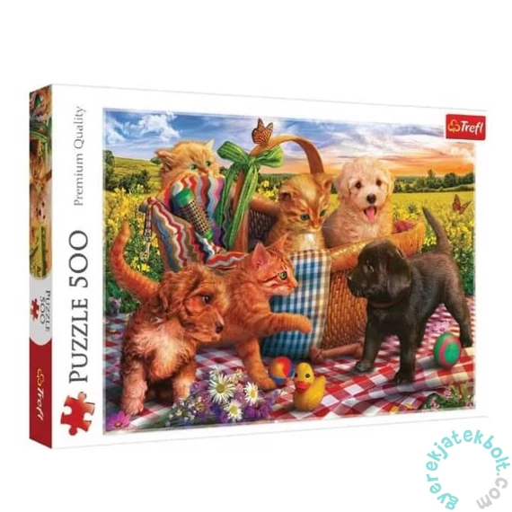 Trefl 500 db-os puzzle - Kiskutyák és kiscicák kosárban (37488)