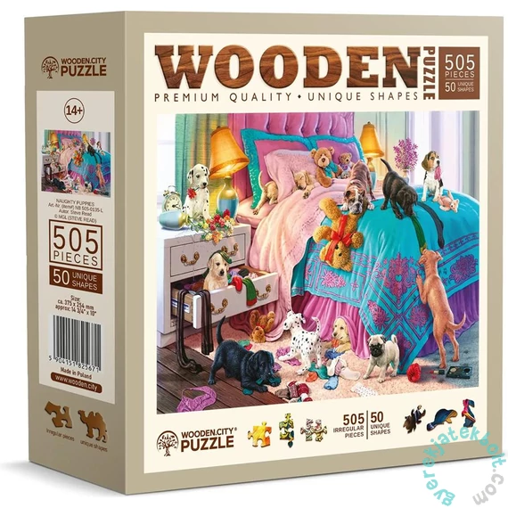Wooden City 505 db-os fa puzzle - Pajkos kutyakölykök (NB505-0135-L)
