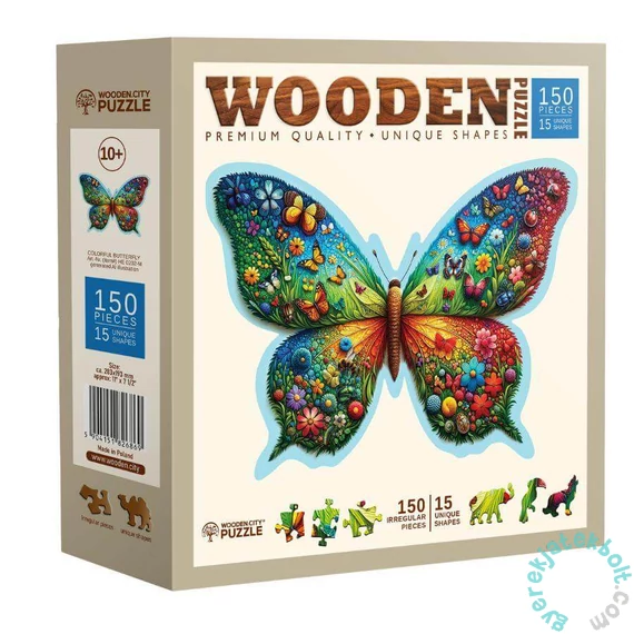 Wooden City 150 db-os fa puzzle - Színes pillangó (HE0202-M)