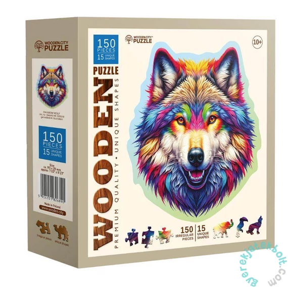 Wooden City 150 db-os fa puzzle - Szivárvány farkas (HE0205-M)