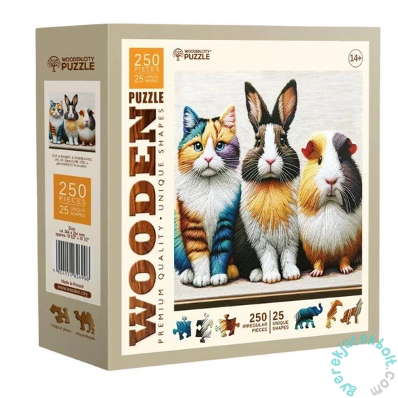 Wooden City 250 db-os fa puzzle - Cica, nyuszi, tengeri malac (HE0311-L)