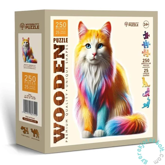Wooden City 250 db-os fa puzzle - Szivárványos cica (HE0319-L)