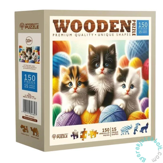 Wooden City 150 db-os fa puzzle - Cicák és gombolyagok (NB0603-M)