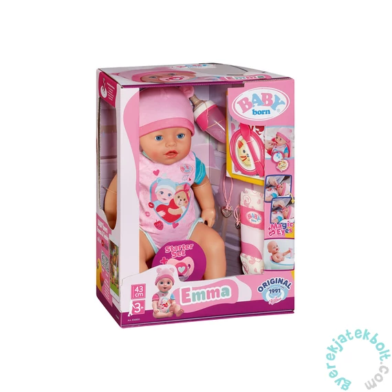 Baby Born Emma, interaktív játékbaba kiegészítőkkel, élethű funkcióval, 43 cm (834800)