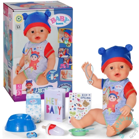 Baby Born Jonas, interaktív játékbaba kiegészítőkkel, élethű funkcióval, 43 cm (834848)