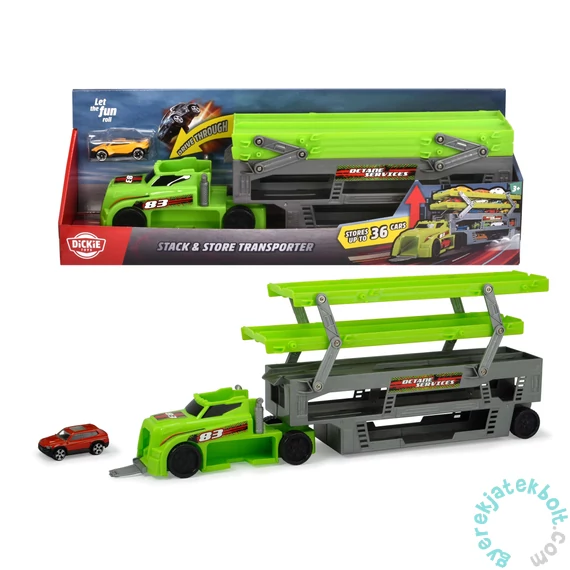 Dickie 38 cm-es Autószállító emeletes kamion kisautóval - zöld-sárga (203747002)