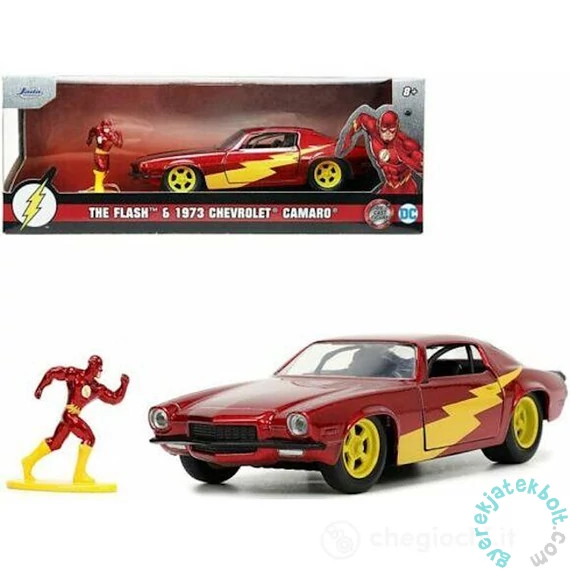 Jada - DC Comics - Chevy Camaro 1:32 fém autómodell - Flash figurával - 12 cm (253253003)