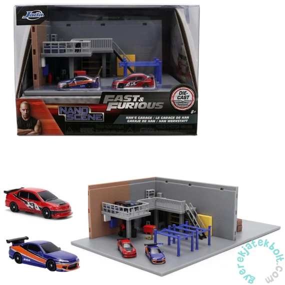 Jada Toys 9336403314R00 Fast and Furious Han garázsa NanoScene dioráma játékszett