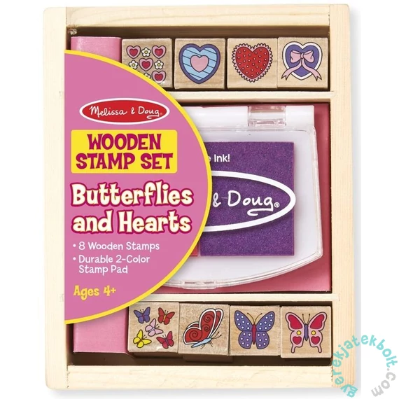 Melissa and Doug 8 db-os fa nyomda készlet - Pillangó és szív (2415)