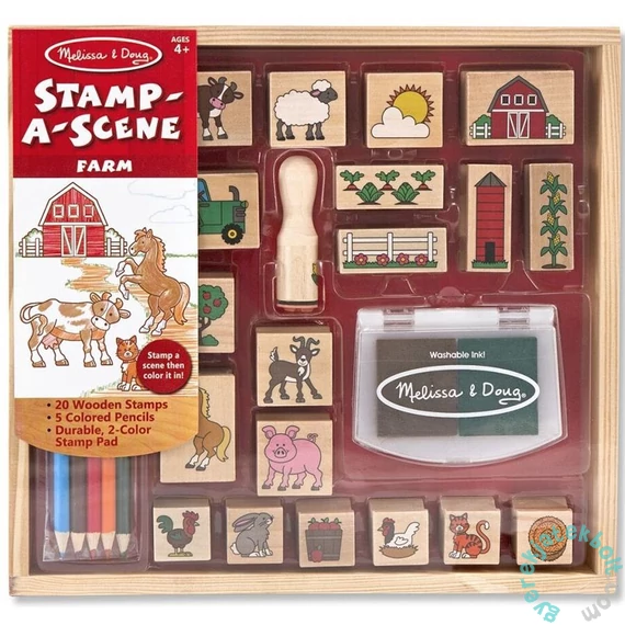 Melissa and Doug 20 db-os fa nyomda készlet ceruzákkal - Farm (8592)