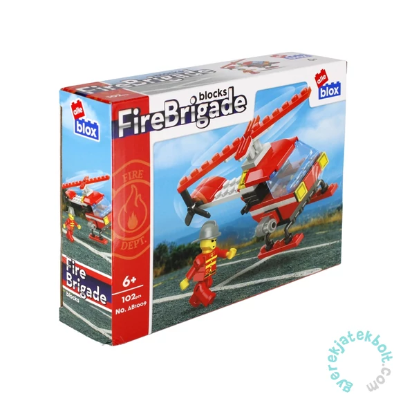 AlleBlox - Fire Brigade Tűzoltó járművek helikopter 96-104 db-os építőkocka játékszett (AB1009)