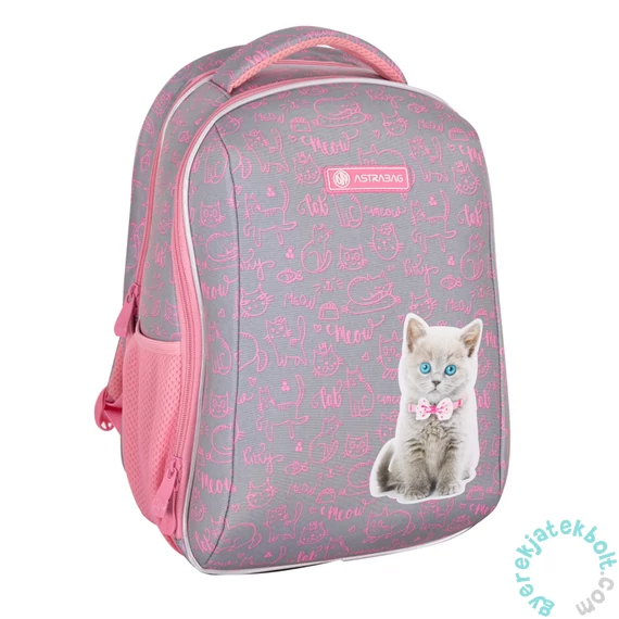 Cicás ergonomikus iskolatáska, hátizsák - 2 rekeszes - Pinky Kitty - Astrabag