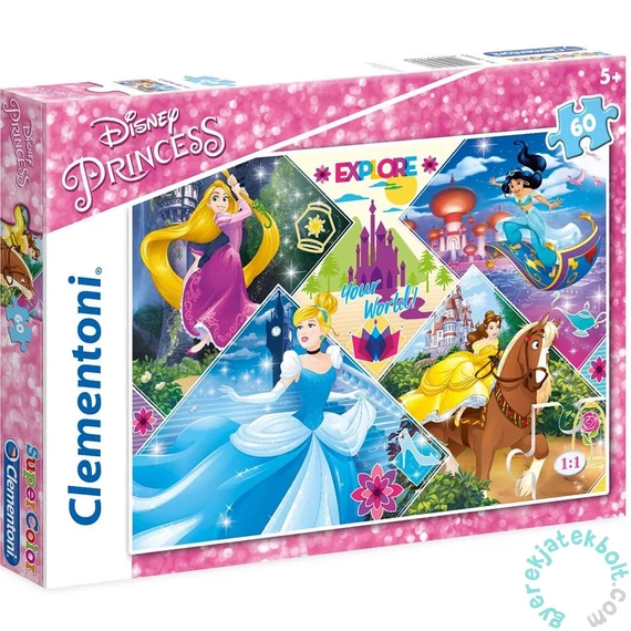 Clementoni 60 db-os Szuper Színes puzzle - Disney Princess - Fedezd fel a világot! (26980)