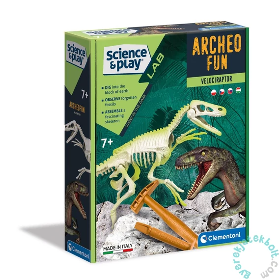 Clementoni - Tudomány és játék - Archeo Fun - Világító Velociraptor régészeti játékszett