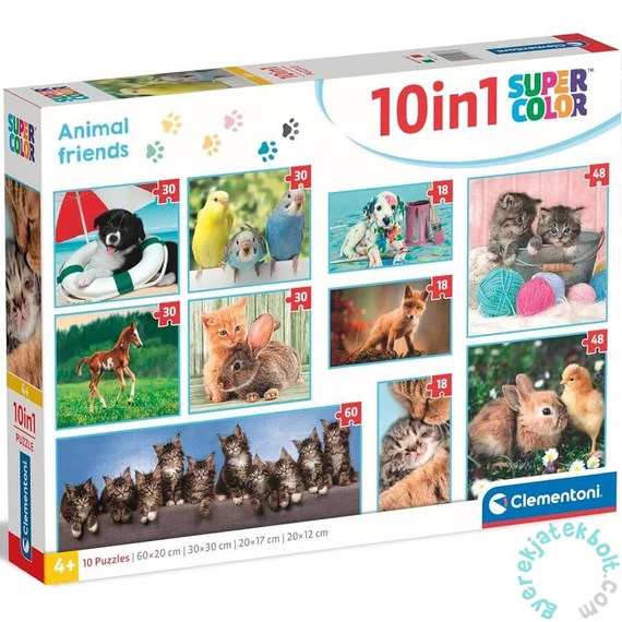 Clementoni 10 az 1-ben Szuper színes puzzle (18, 30, 48, 60) - Állatok (20283)