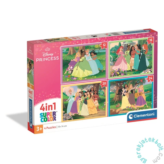 Clementoni  4 az 1-ben Szuper színes puzzle (12,16,20,24 db-os) - Disney Hercegnők (21746)