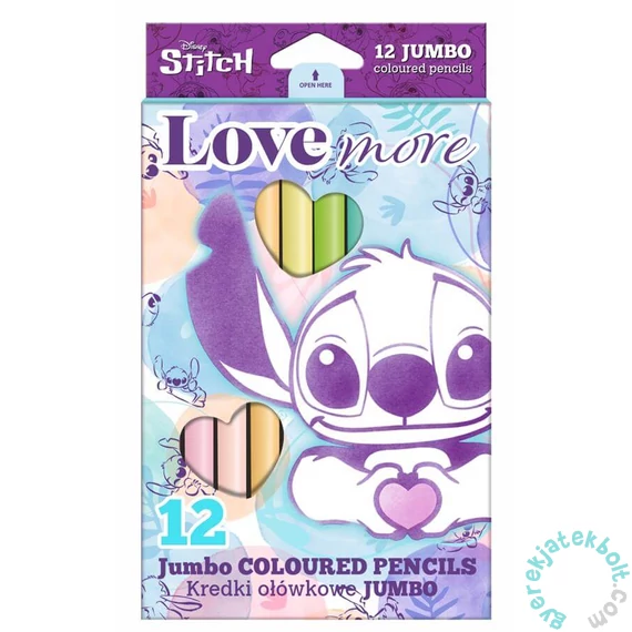 Coolpack - Jumbo színes ceruza készlet - 12 db-os - Disney Fashion - Stitch - Love more (92030PTR)