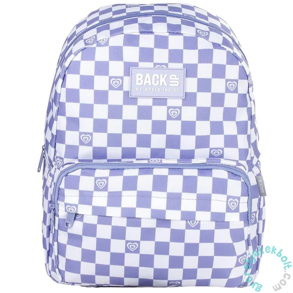 BackUp iskolatáska, hátizsák - 1 rekeszes - Lila, fehér kockás (PLB7C26)