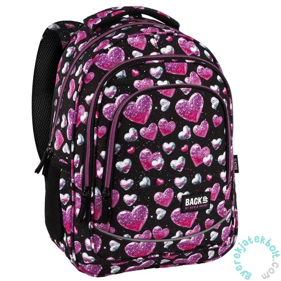 BackUp iskolatáska, hátizsák - 3 rekeszes - Glitter Hearts (PLB8X32)