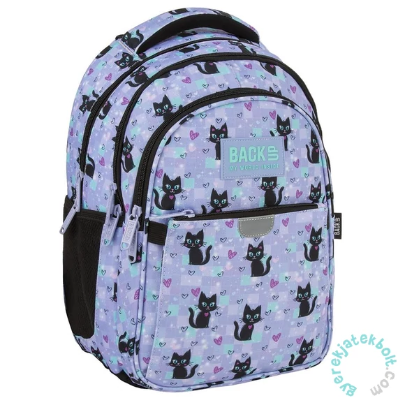 BackUp iskolatáska, hátizsák - 3 rekeszes - Lila cicás (PLB7P16)