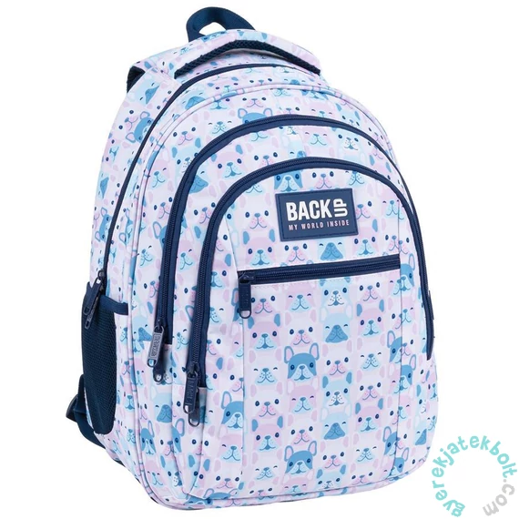 BackUp iskolatáska, hátizsák mellpánttal - 3 rekeszes - Pasztell Bulldog (PLB4O74)