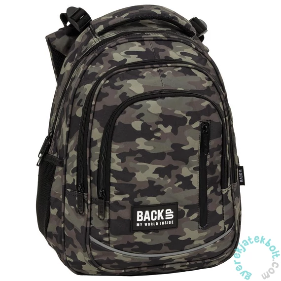 BackUp terepmintás iskolatáska, hátizsák - 3 rekeszes - Army - GROW WITH ME