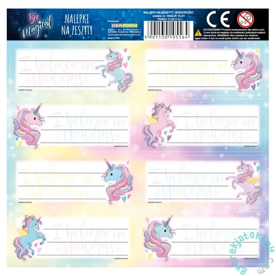 BackUp 8 db-os füzetcímke - Unikornis - kétféle (NNZJR15)