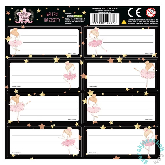 BackUp Balerinás 8 db-os füzetcímke - Ballet Shoes - kétféle (NNZBL12)