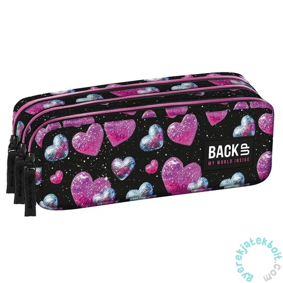 BackUp egyterű tolltartó - Glitter Hearts (PB8G32)