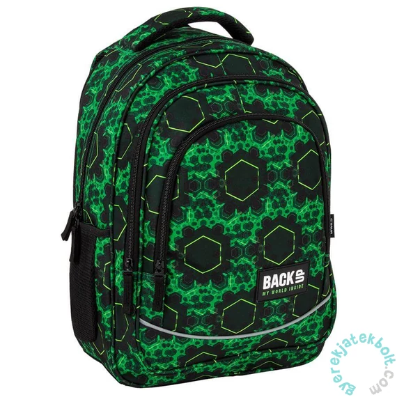 BackUp iskolatáska, hátizsák - 3 rekeszes - Black, green (PLB7X45)