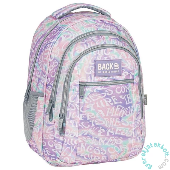 BackUp Pasztell hátizsák - 3 rekeszes - Hullámzó feliratok