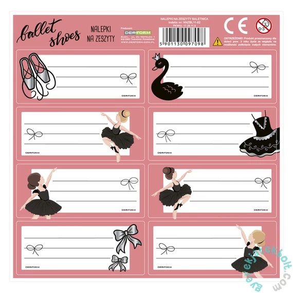 Derform - Balerina 8 db-os füzetcímke - Ballet shoes - kétféle (NNZBL)