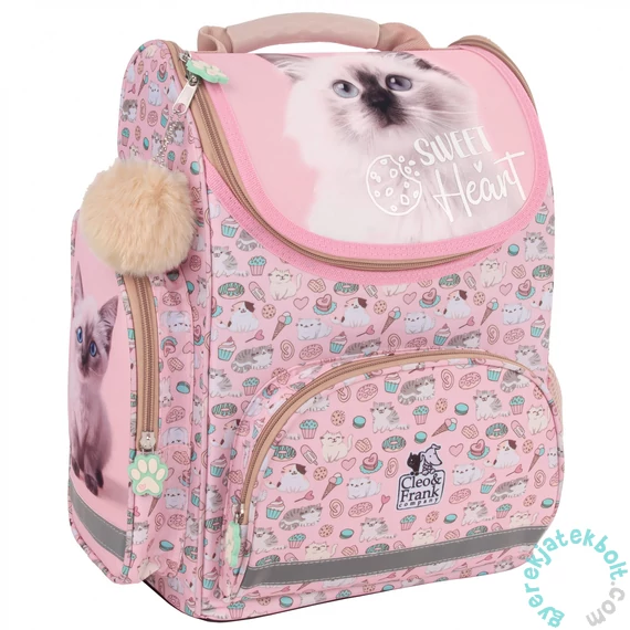 Cleo és Frank cicás ergonomikus iskolatáska - rózsaszín (TEMBCF45)