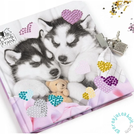 Derform - Cleo és Frank kutyás - Kreatív kulcsos napló gyémántokkal 13 x 13 cm (DPKD3KCF38)