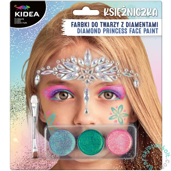 Kidea Arcfesték szett csillogó kövekkel - 3 színű - Princess