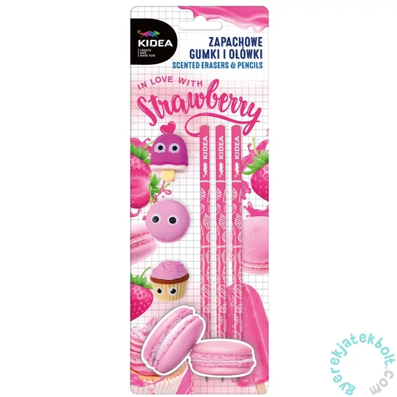 Kidea grafit ceruza - 3 db-os - illatos radírral - Strawberry (ZAGOTKA)