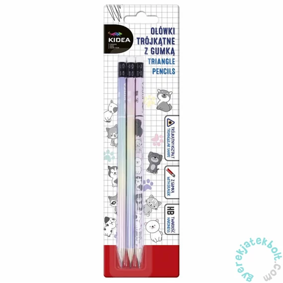 Kidea háromszög HB grafit ceruza radírral - 3 db-os (OTGUN3KA)