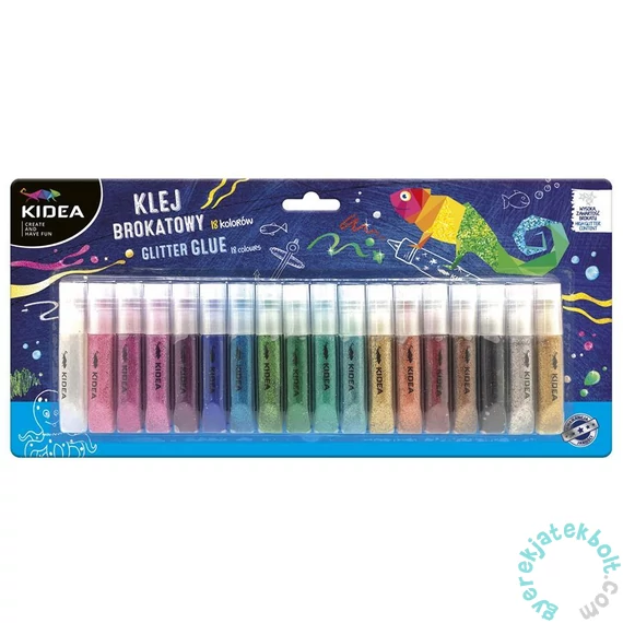 Kidea 18 színű csillámos ragasztó - 18 x 6 ml (KB18KA)