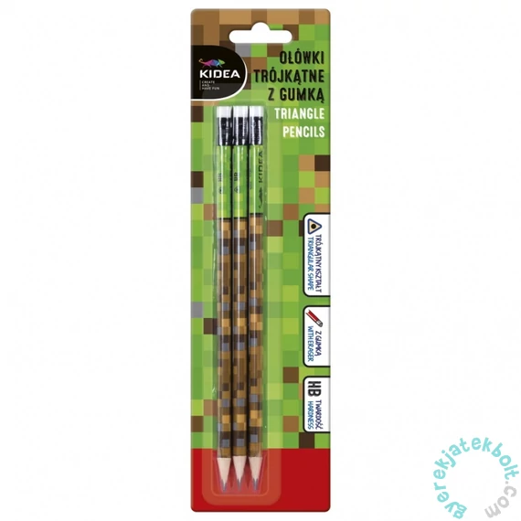 Kidea Game háromszög HB grafit ceruza radírral - 3 db-os (OTGUNA3KA)