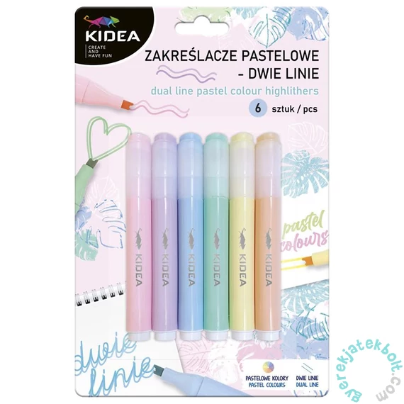 Kidea Pasztell dupla vonalú szövegkiemelő - 6 db-os