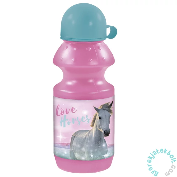 Lovas műanyag kulacs kupakkal - I love horses - Rózsaszín