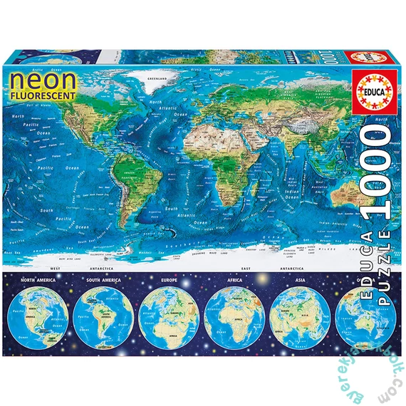 Educa 1000 db-os Neon puzzle - Világtérkép (16760)