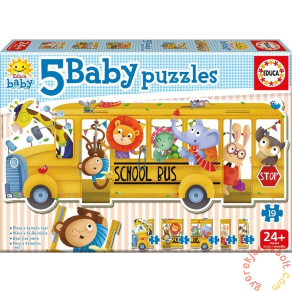 Educa 5 az 1-ben Baby sziluett puzzle (3,4,5 db-os) - Iskolabusz állatokkal (17575)