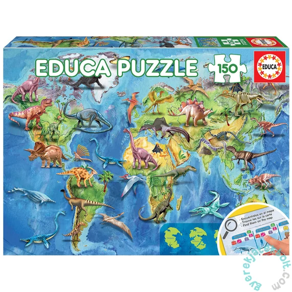 Educa 150 db-os puzzle - Világtérkép dinoszauruszokkal (18997)
