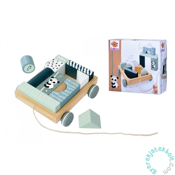 Eichhorn Pandás fa építőkockák húzható kocsin